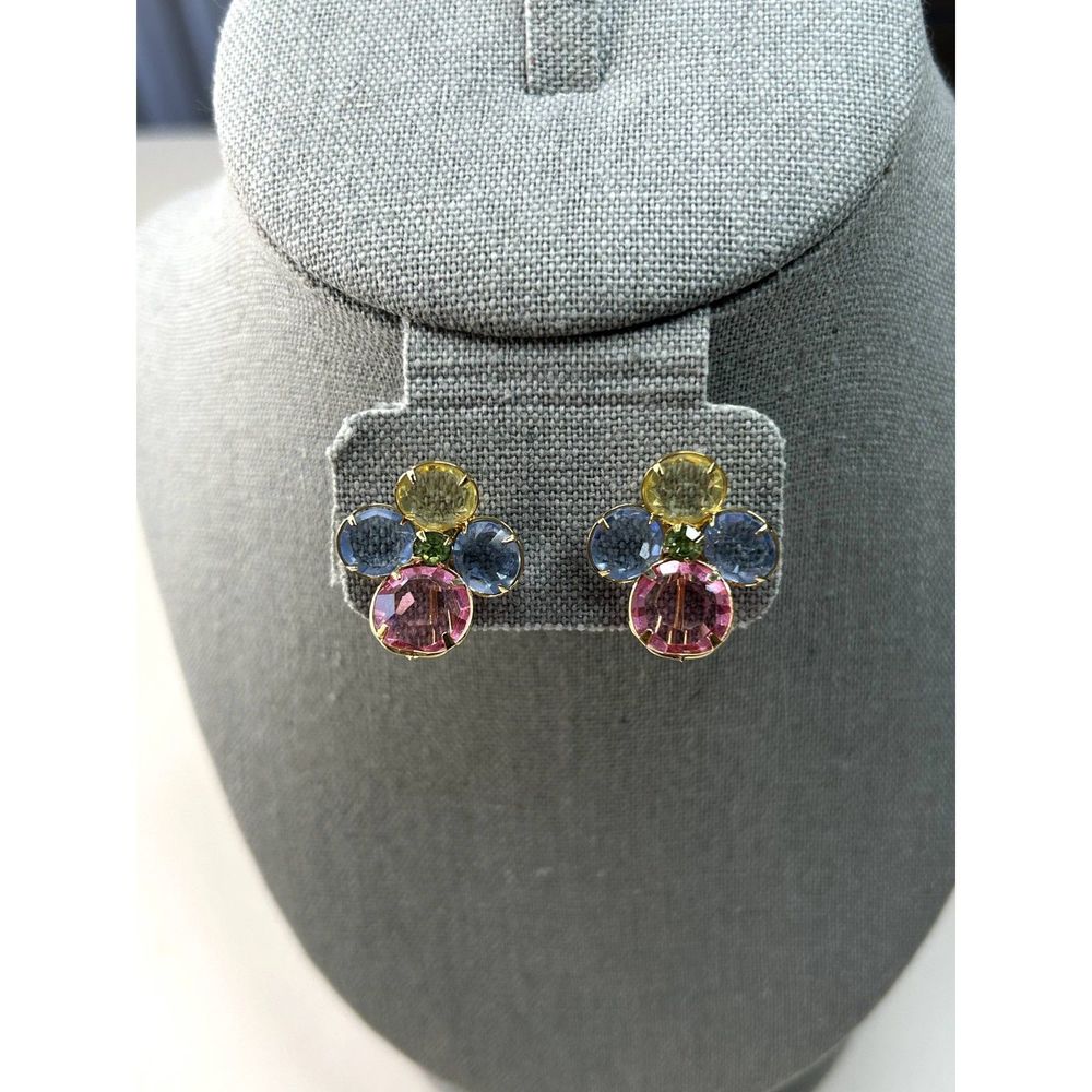Vintage Avon Multi-Colored Flower Clip Ons Gold Tone Earrings